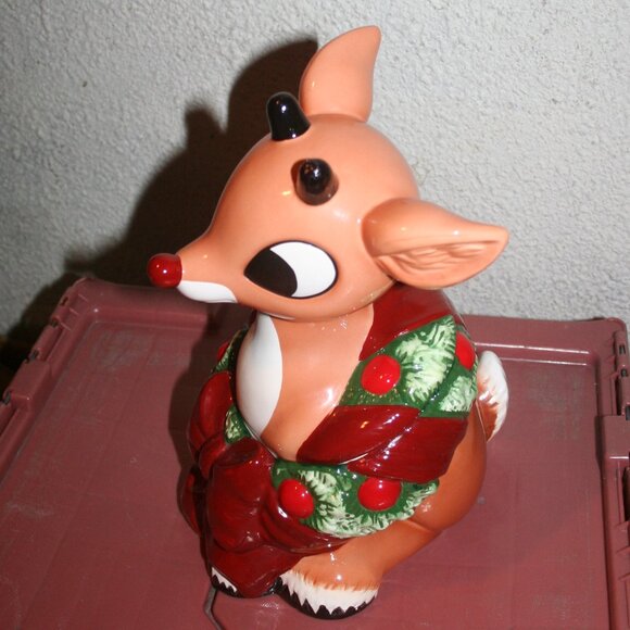 Rudolph the Red Nosed Reindeer Large Ceramic Cookie Jar Enesco 2001 - Picture 3 of 8